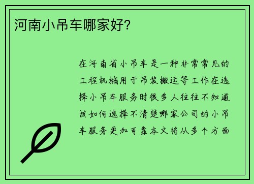 河南小吊车哪家好？