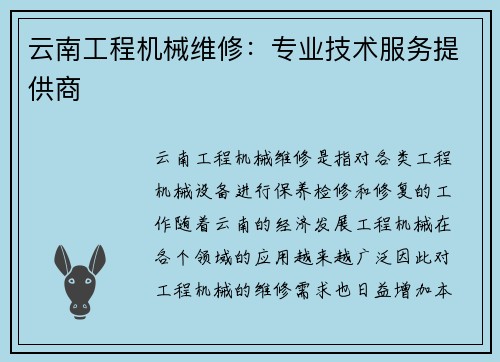 云南工程机械维修：专业技术服务提供商
