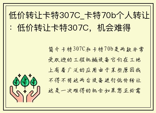 低价转让卡特307C_卡特70b个人转让：低价转让卡特307C，机会难得