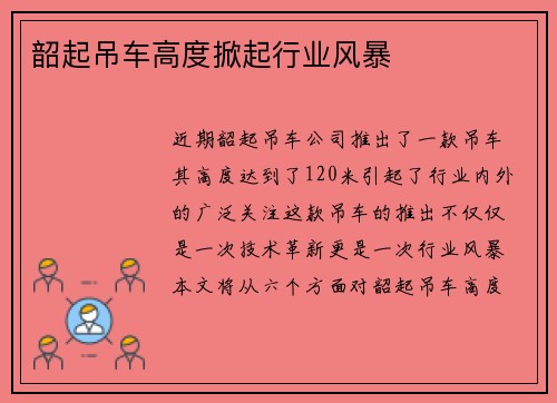 韶起吊车高度掀起行业风暴